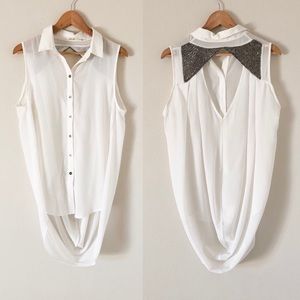 BEAUTIFUL Sleeveless Sheer Top Beaded Embroidered